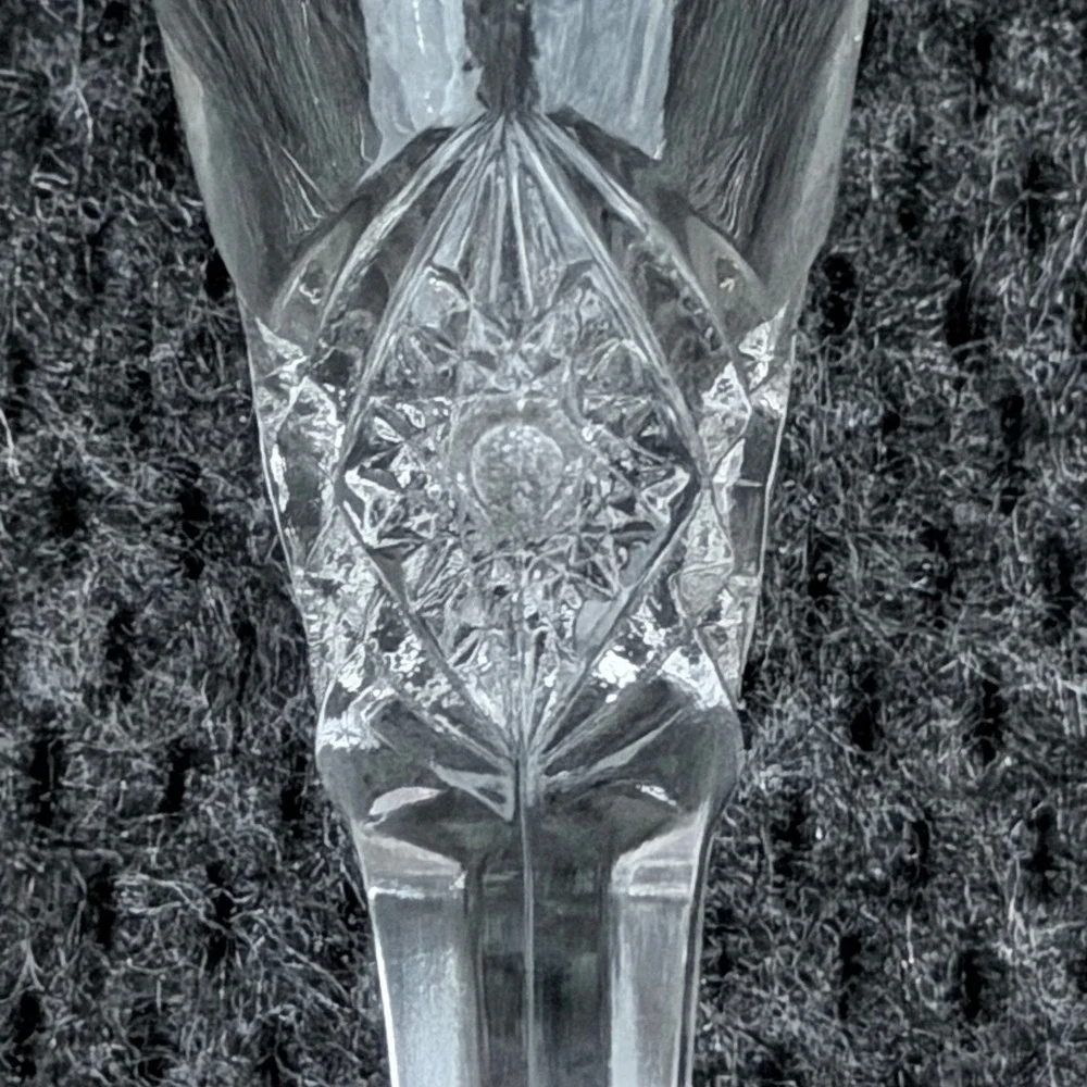 Vintage Clear Pressed Glass Bud Vase Scalloped Rim Star Diamond Pattern 6 Inch